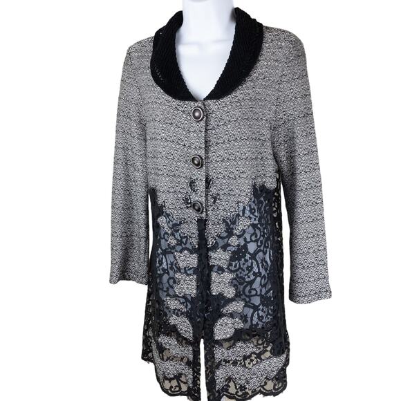 Nic-Zoe Gray Black Lace Button Long Blazer size M - Picture 1 of 10